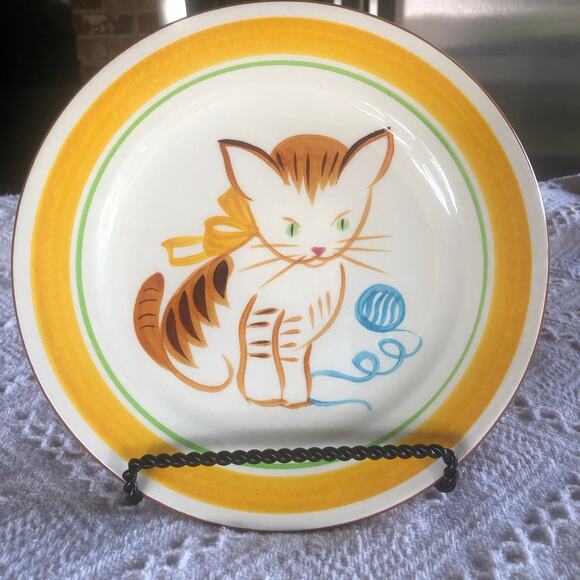 Vintage 60s 70s  Stangl “Ginger Cat” 9" Plate with Stand Kiddieware Collectible - Picture 2 of 9